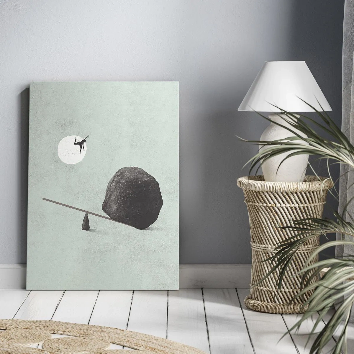 Quadro su tela - Stampe su Tela - Una scena simbolica con una figura in equilibrio su uno sfondo di cielo luminoso. - 50x70cm - Sogno adempiuto - Decorazione murale moderna per soggiorno e camera da letto ARTTOR