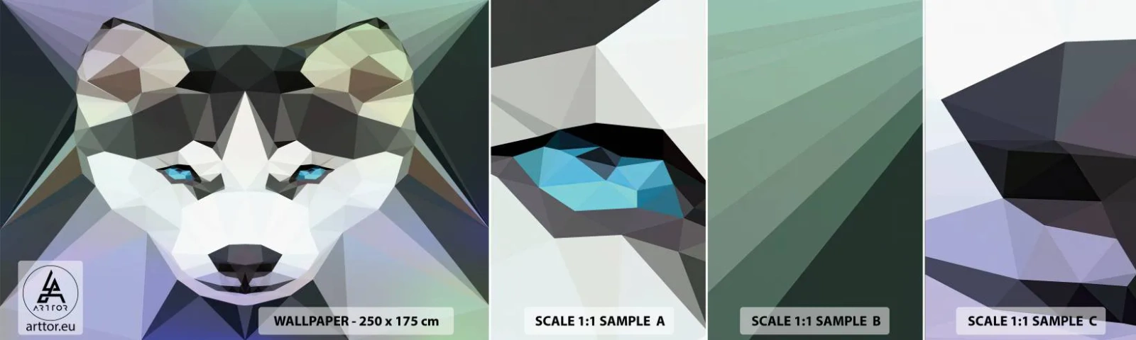 Campione di Fotomurale Adesivo Deluxe Sticker - Ricordo delle nevi del nord - Astrazione, Animali, Lupo - 100x30 cm