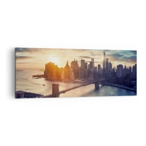 Quadro su tela - Stampe su Tela - Panorama della città con il ponte e il fiume alla luce del sole al tramonto - 140x50cm - Il monumento alla cultura dell'occidente - Decorazione murale moderna per soggiorno e camera da letto ARTTOR