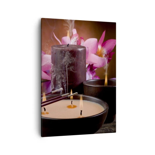 Quadro su tela - Stampe su Tela - Statuetta di Buddha con candele accese e bastoncini di incenso - 50x70cm - Purificare la mente, calmare il corpo - Decorazione murale moderna per soggiorno e camera da letto ARTTOR