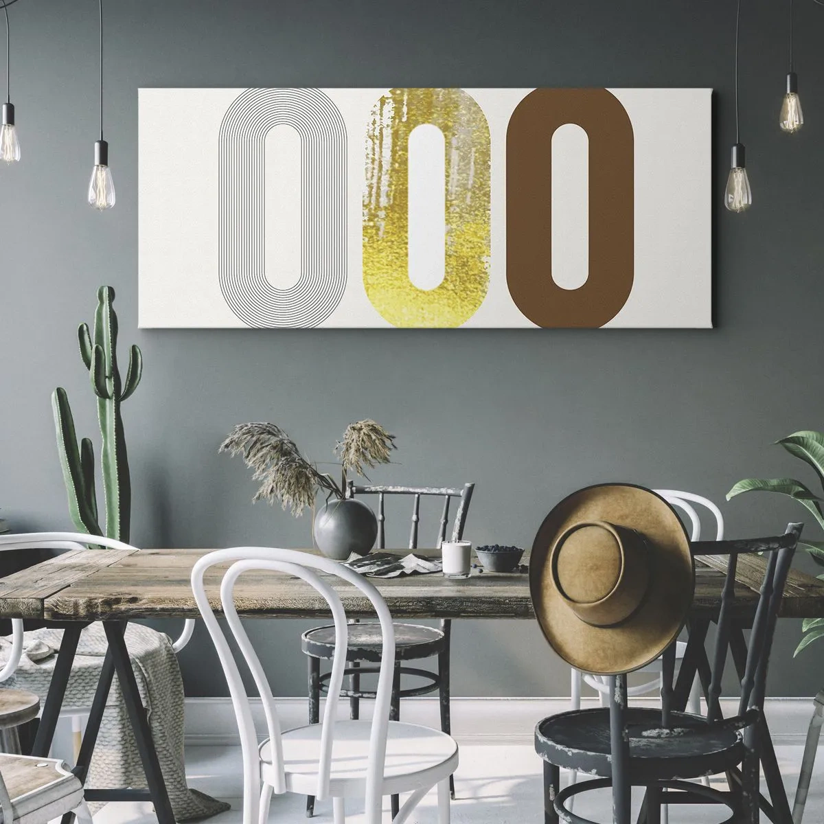 Quadro su tela - Stampe su Tela - Motivo astratto di tre forme geometriche - 120x50cm - Ohh! - Decorazione murale moderna per soggiorno e camera da letto ARTTOR