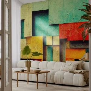 Fotomurali Premium Sand - Composizione geometrica colorata di rettangoli - 100x70cm - Il festival degli angoli retti - Decorazione murale moderna per soggiorno e camera da letto ARTTOR