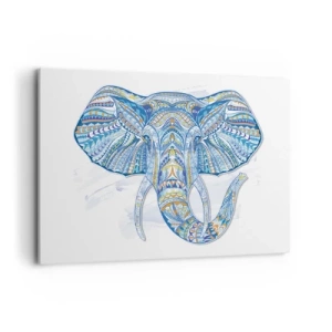 Quadro su tela - Stampe su Tela - Elefante geometrico nei toni del blu e dell'oro - 120x80cm - Intarsiato con oro e blu - Decorazione murale moderna per soggiorno e camera da letto ARTTOR