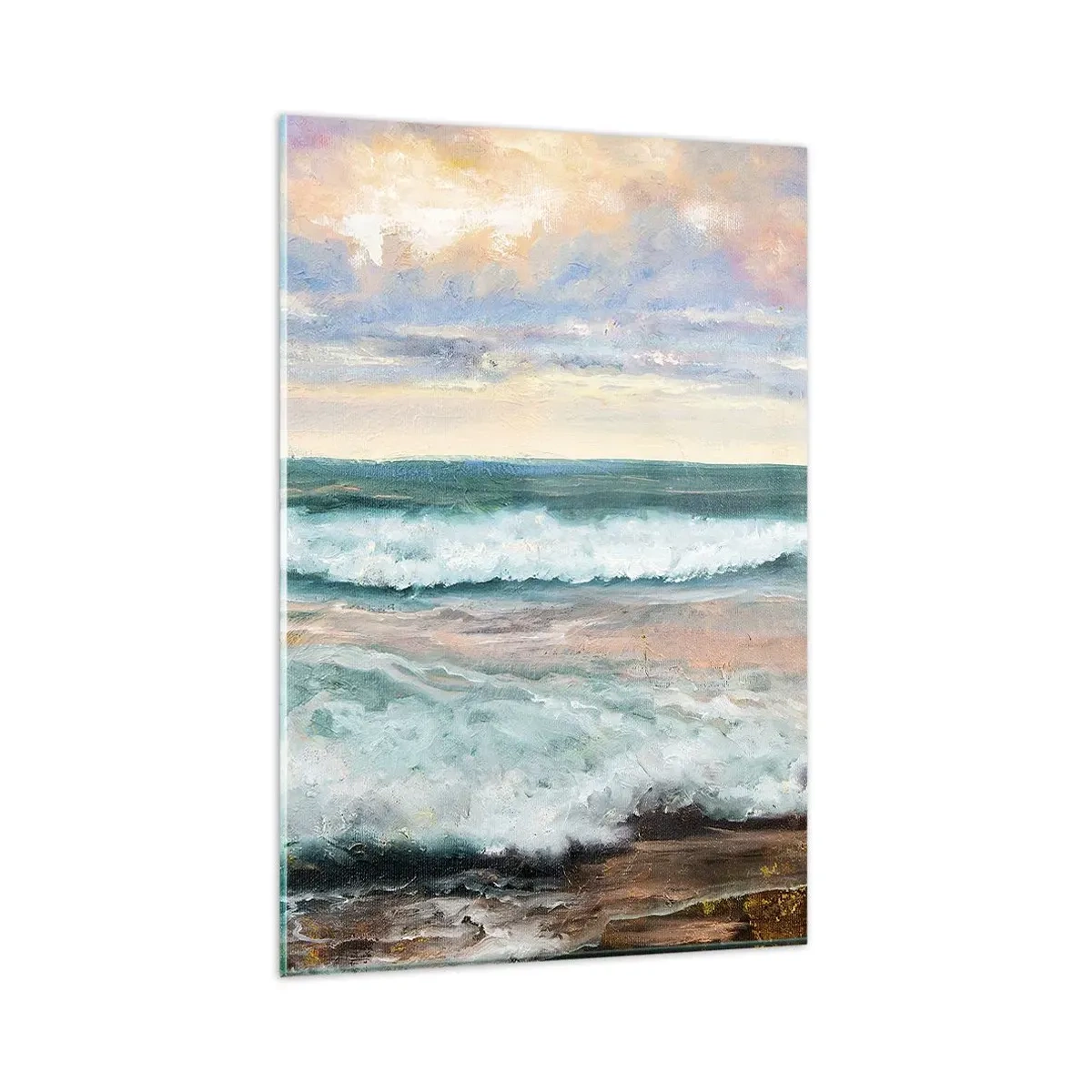 Quadro su vetro - Onde del mare contro un cielo nuvoloso al tramonto - 80x120cm - Dove l'anima si calma - Decorazione murale moderna per soggiorno e camera da letto ARTTOR