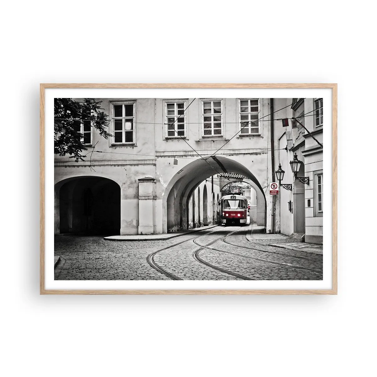 Poster in cornice rovere chiaro - Attraverso il labirinto cittadino - 100x70 cm