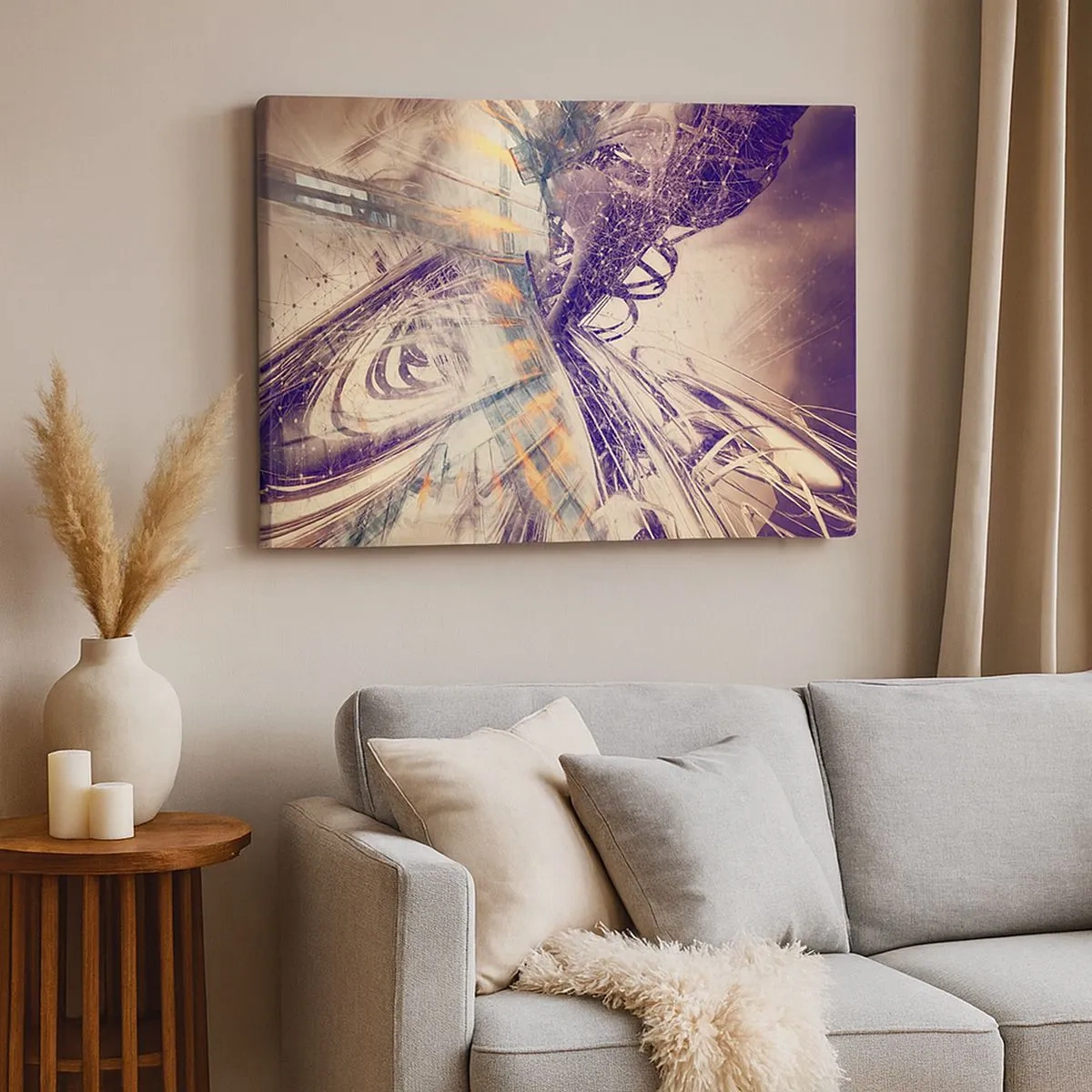 Quadro su tela - Stampe su Tela - Astrazione dinamica nei toni del beige e del viola - 70x50cm - A gran velocità - Decorazione murale moderna per soggiorno e camera da letto ARTTOR