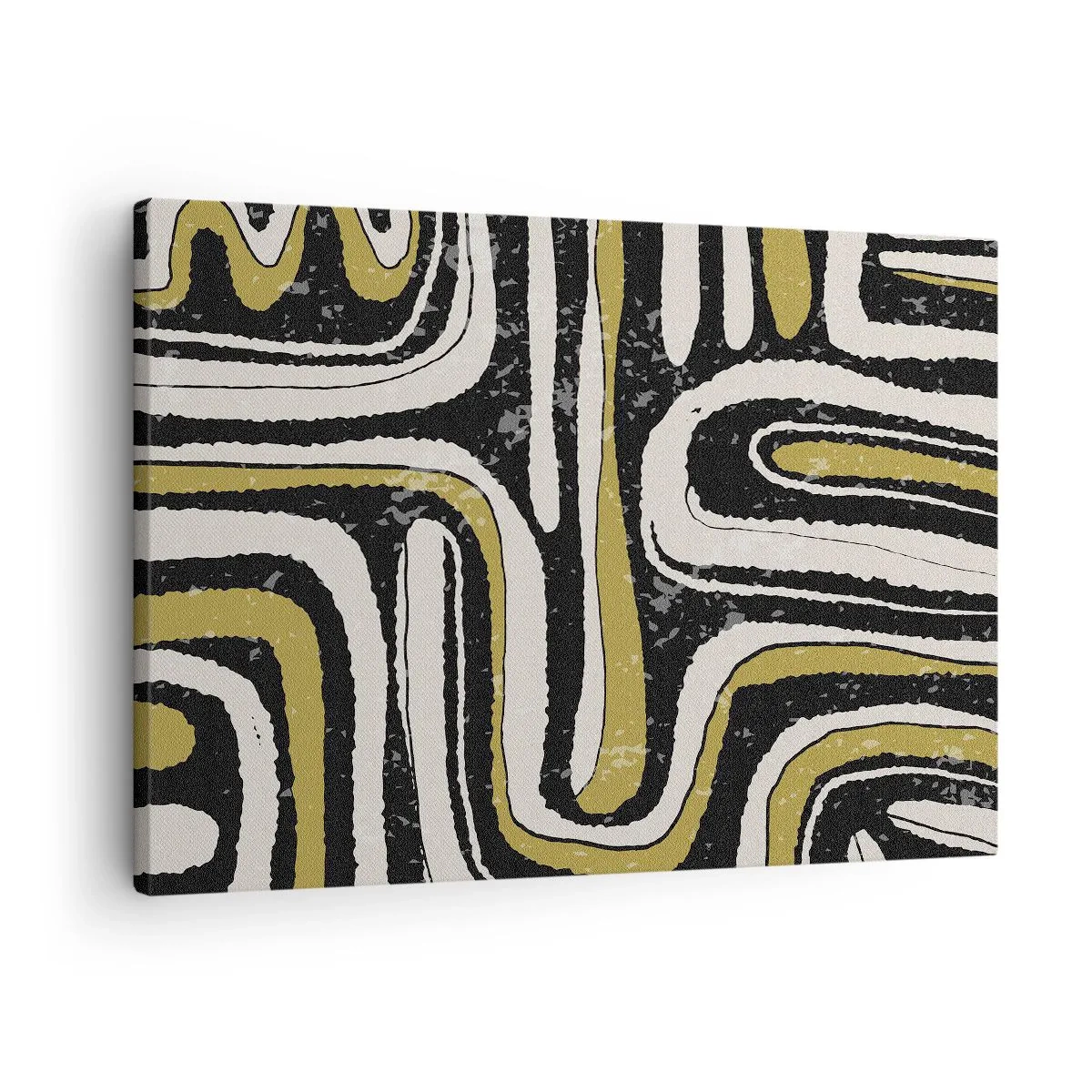 Quadro su tela - Stampe su Tela - Motivo astratto in nero, bianco e oro - 70x50cm - Composizione: strade e vicoli - Decorazione murale moderna per soggiorno e camera da letto ARTTOR