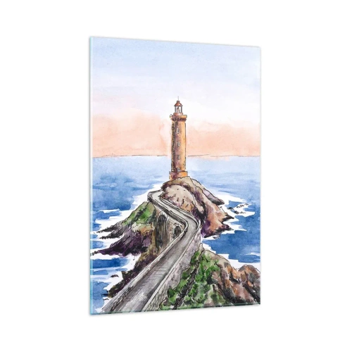 Quadro su vetro - Un faro su una costa rocciosa - 80x120cm - Rivolto verso il mare - Decorazione murale moderna per soggiorno e camera da letto ARTTOR