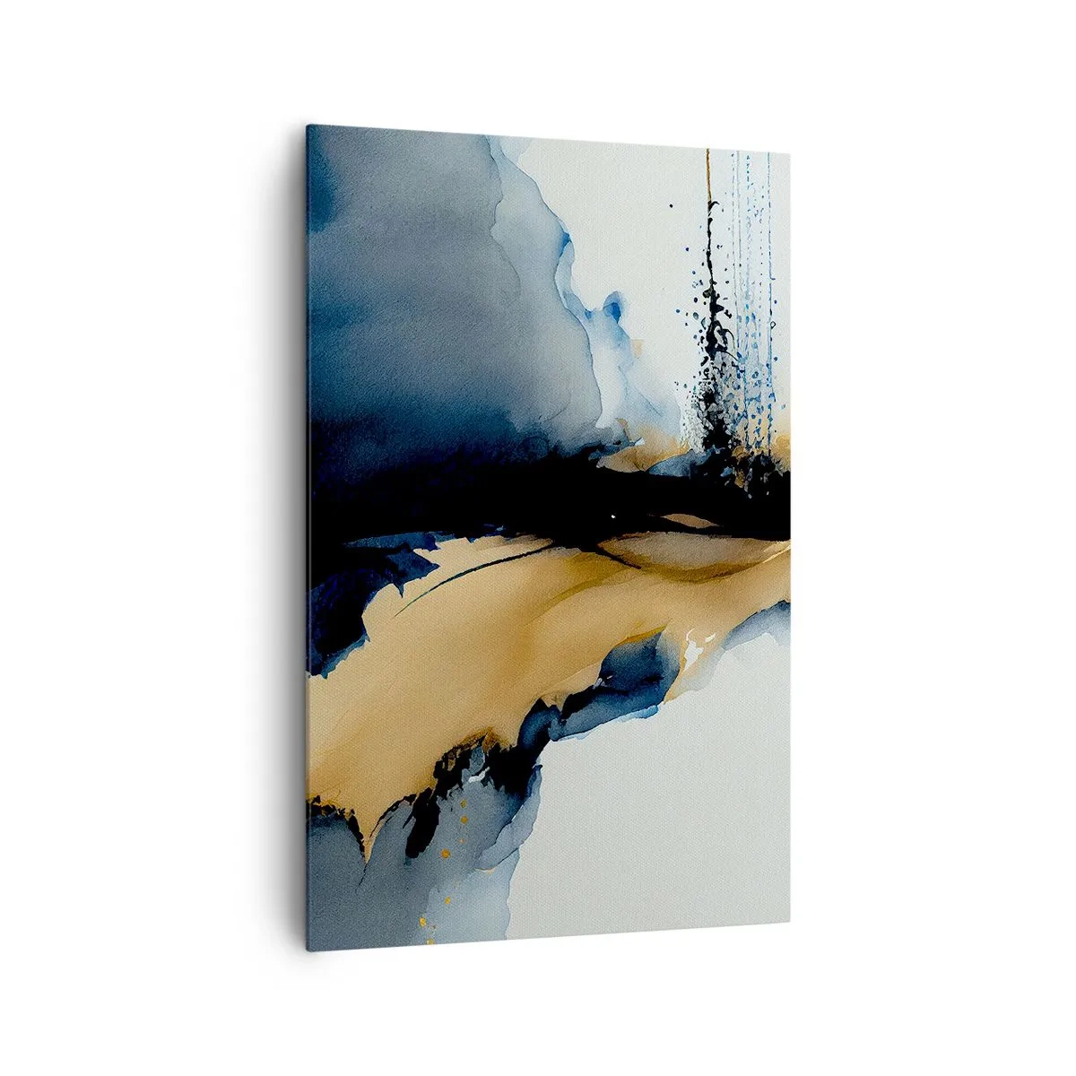 Quadro su tela - Stampe su Tela - Una composizione astratta nei toni del blu navy e dell'oro - 80x120cm - Dietro la cortina - Decorazione murale moderna per soggiorno e camera da letto ARTTOR