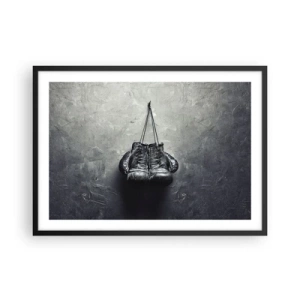 Poster in cornice nera - Vecchi guantoni da boxe contro il muro - 70x50cm - Tempo di lotte e tempo di pace - Decorazione murale moderna per soggiorno e camera da letto ARTTOR