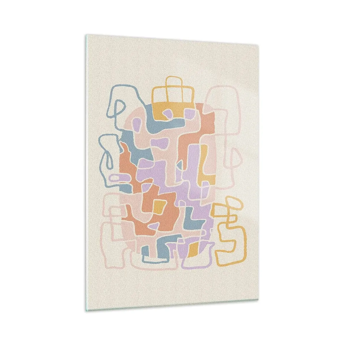 Quadro su vetro - Un labirinto colorato di linee su uno sfondo crema - 50x70cm - Labirinto: avventura gioiosa - Decorazione murale moderna per soggiorno e camera da letto ARTTOR