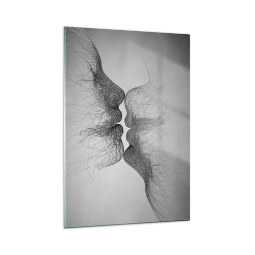 Quadro su vetro - Bacio astratto in bianco e nero - 50x70cm - Il bacio del vento - Decorazione murale moderna per soggiorno e camera da letto ARTTOR