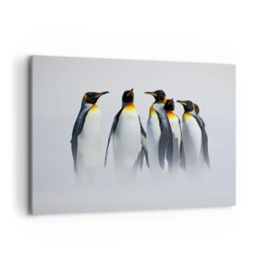 Quadro su tela - Stampe su Tela - Un gruppo di pinguini imperatore nella nebbia invernale - 120x80cm - Incontro in abito da sera - Decorazione murale moderna per soggiorno e camera da letto ARTTOR