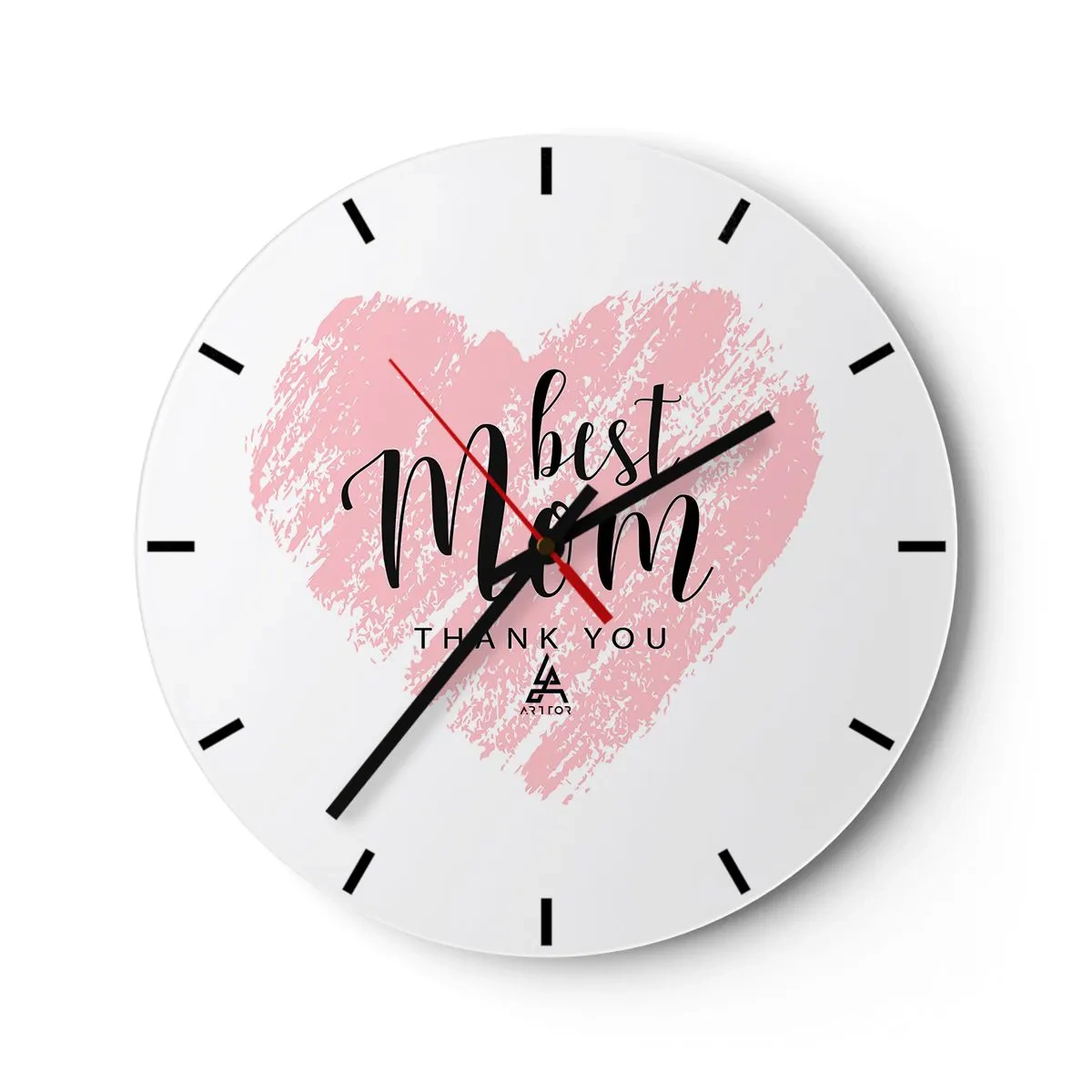Orologio da parete - Orologio in Vetro - Un cuore rosa con la scritta "migliore mamma" su sfondo bianco - 30x30cm - È sempre il momento giusto - Decorazione murale moderna per soggiorno, cucina e camera da letto ARTTOR