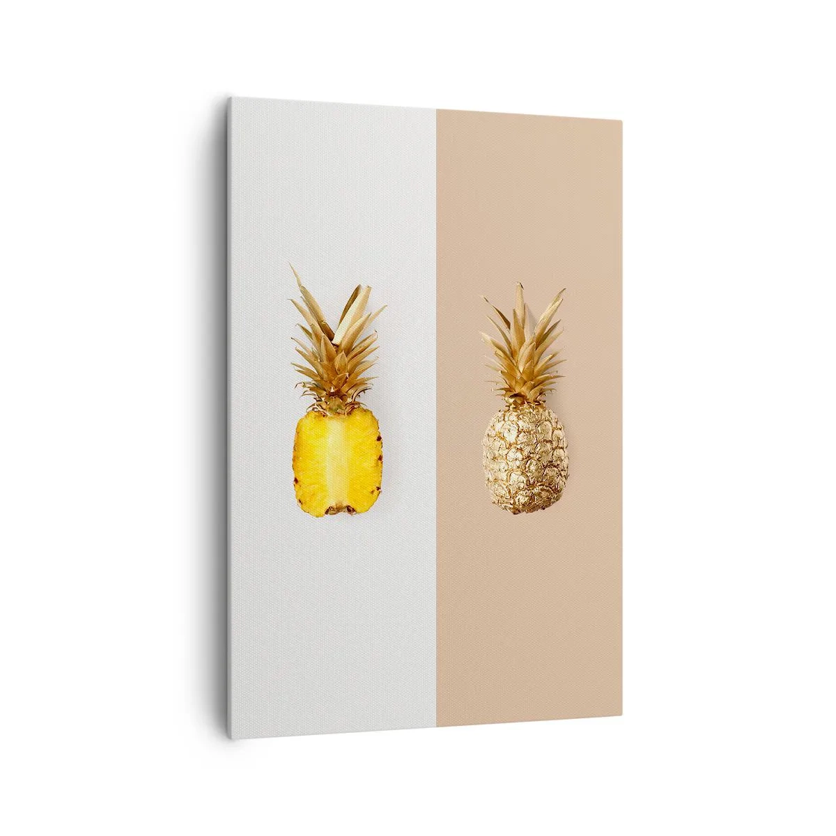 Quadro su tela - Stampe su Tela - Metà di un ananas fresco e dorato su uno sfondo contrastante - 70x100cm - Ananas per due - Decorazione murale moderna per soggiorno e camera da letto ARTTOR