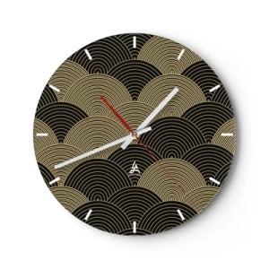 Orologio da parete - Orologio in Vetro - Motivo astratto di semicerchi dorati su sfondo nero - 30x30cm - Unità nella molteplicità - Decorazione murale moderna per soggiorno, cucina e camera da letto ARTTOR