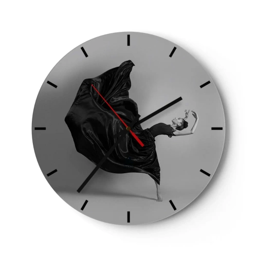 Orologio da parete - Orologio in Vetro - Una ballerina in posa dinamica con un abito nero - 30x30cm - Musica alata - Decorazione murale moderna per soggiorno, cucina e camera da letto ARTTOR