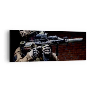 Quadro su tela - Stampe su Tela - Un soldato in equipaggiamento completo con un fucile - 140x50cm - Mortalmente efficace - Decorazione murale moderna per soggiorno e camera da letto ARTTOR
