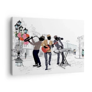 Quadro su tela - Stampe su Tela - Musicisti di strada che suonano sullo sfondo di un paesaggio urbano - 70x50cm - Musica da strada - Decorazione murale moderna per soggiorno e camera da letto ARTTOR