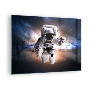 Quadro su vetro - Astronauta nello spazio con una galassia sullo sfondo - 70x50cm - Saluti dal cosmo - Decorazione murale moderna per soggiorno e camera da letto ARTTOR