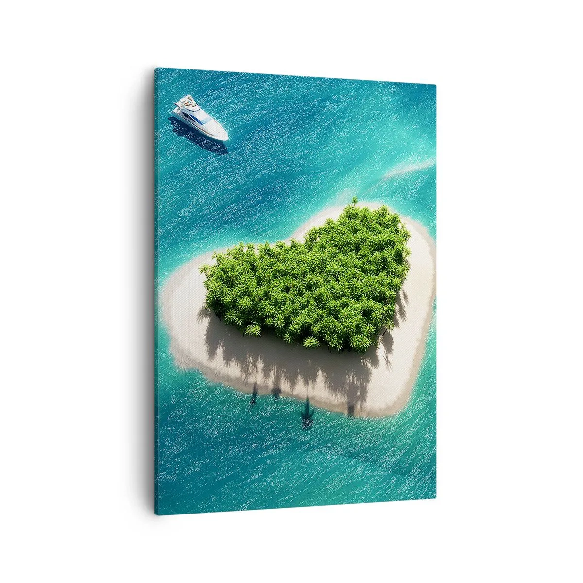 Quadro su tela - Stampe su Tela - Un'isola romantica a forma di cuore in un mare turchese - 50x70cm - Amo l'estate - Decorazione murale moderna per soggiorno e camera da letto ARTTOR