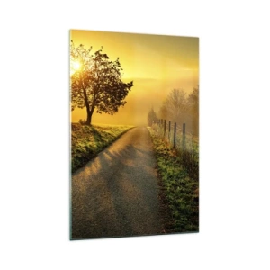 Quadro su vetro - Una strada pittoresca al tramonto con un albero solitario sullo sfondo - 70x100cm - Pomeriggio di miele - Decorazione murale moderna per soggiorno e camera da letto ARTTOR