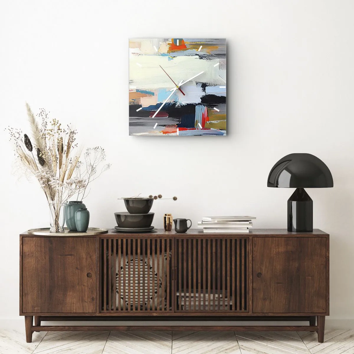 Orologio da parete - Orologio in Vetro - Astrazione colorata con pennellate dinamiche - 30x30cm - C'è una logica? - Decorazione murale moderna per soggiorno e camera da letto ARTTOR