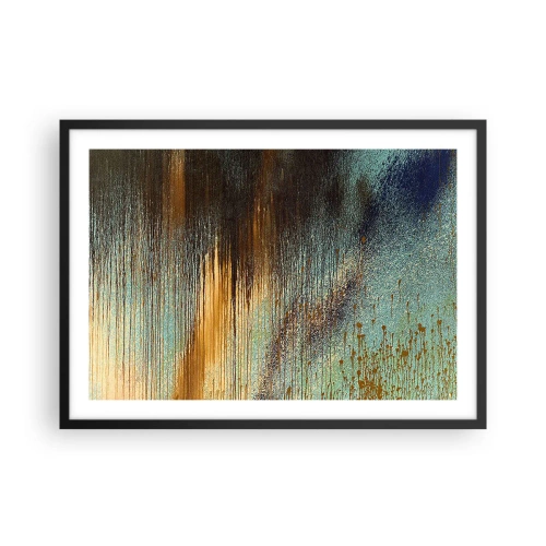 Poster in cornice nera - Una composizione astratta di colori nelle tonalità dell'oro, del marrone e del blu. - 70x50cm - Composizione cromatica non casuale - Decorazione murale moderna per soggiorno e camera da letto ARTTOR