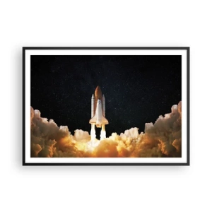 Poster in cornice nera - Un razzo spaziale che decolla contro il cielo stellato - 100x70cm - Ad astra! - Decorazione murale moderna per soggiorno e camera da letto ARTTOR