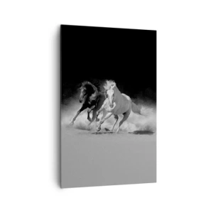 Quadro su tela - Stampe su Tela - Cavalli in corsa in bianco e nero - 80x120cm - Il galoppo della libertà - Decorazione murale moderna per soggiorno e camera da letto ARTTOR