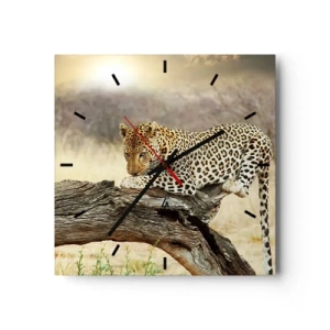 Orologio da parete - Orologio in Vetro - Un leopardo che riposa sul tronco di un albero nella savana - 30x30cm - Vado per la mia strada - Decorazione murale moderna per soggiorno e camera da letto ARTTOR