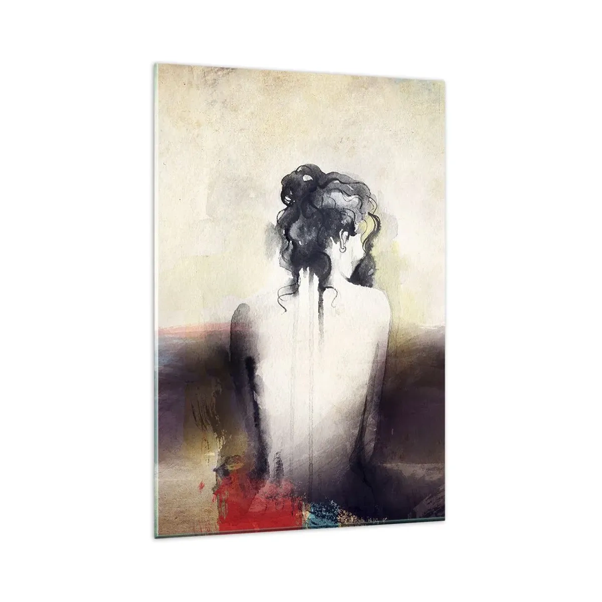 Quadro su vetro - Un sottile ritratto di una donna in stile artistico - 80x120cm - Linee miti, forme ovali - Decorazione murale moderna per soggiorno e camera da letto ARTTOR