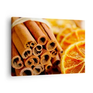 Quadro su tela - Stampe su Tela - Bastoncini di cannella con fette d'arancia essiccate in colori caldi - 70x50cm - Senti il loro profumo? - Decorazione murale moderna per soggiorno e camera da letto ARTTOR