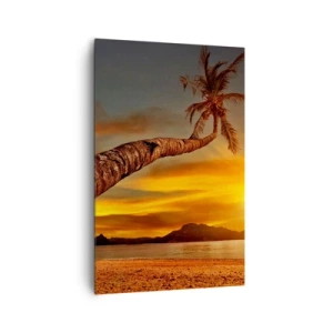 Quadro su tela - Stampe su Tela - Palma sulla spiaggia al tramonto con vista sul mare - 80x120cm - Vacanze esotiche, avventura nei Caraibi - Decorazione murale moderna per soggiorno e camera da letto ARTTOR
