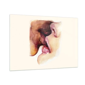 Quadro su vetro - Bacio artistico ad acquerello di due volti su uno sfondo chiaro - 100x70cm - Come notte e giorno, terra e cielo - Decorazione murale moderna per soggiorno e camera da letto ARTTOR