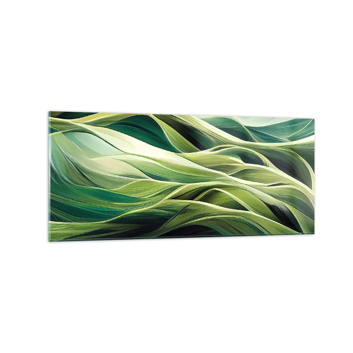 Quadro su vetro - Linee dinamiche nelle tonalità del verde - 120x50cm - Gioco astratto in verde - Decorazione murale moderna per soggiorno e camera da letto ARTTOR