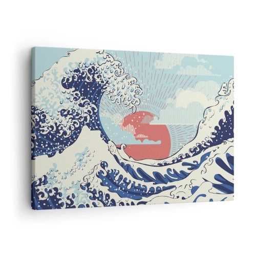 Quadro su tela - Stampe su Tela - Onde dell'oceano e un tramonto in stile giapponese - 70x50cm - Di ispirazione giapponese - Decorazione murale moderna per soggiorno e camera da letto ARTTOR