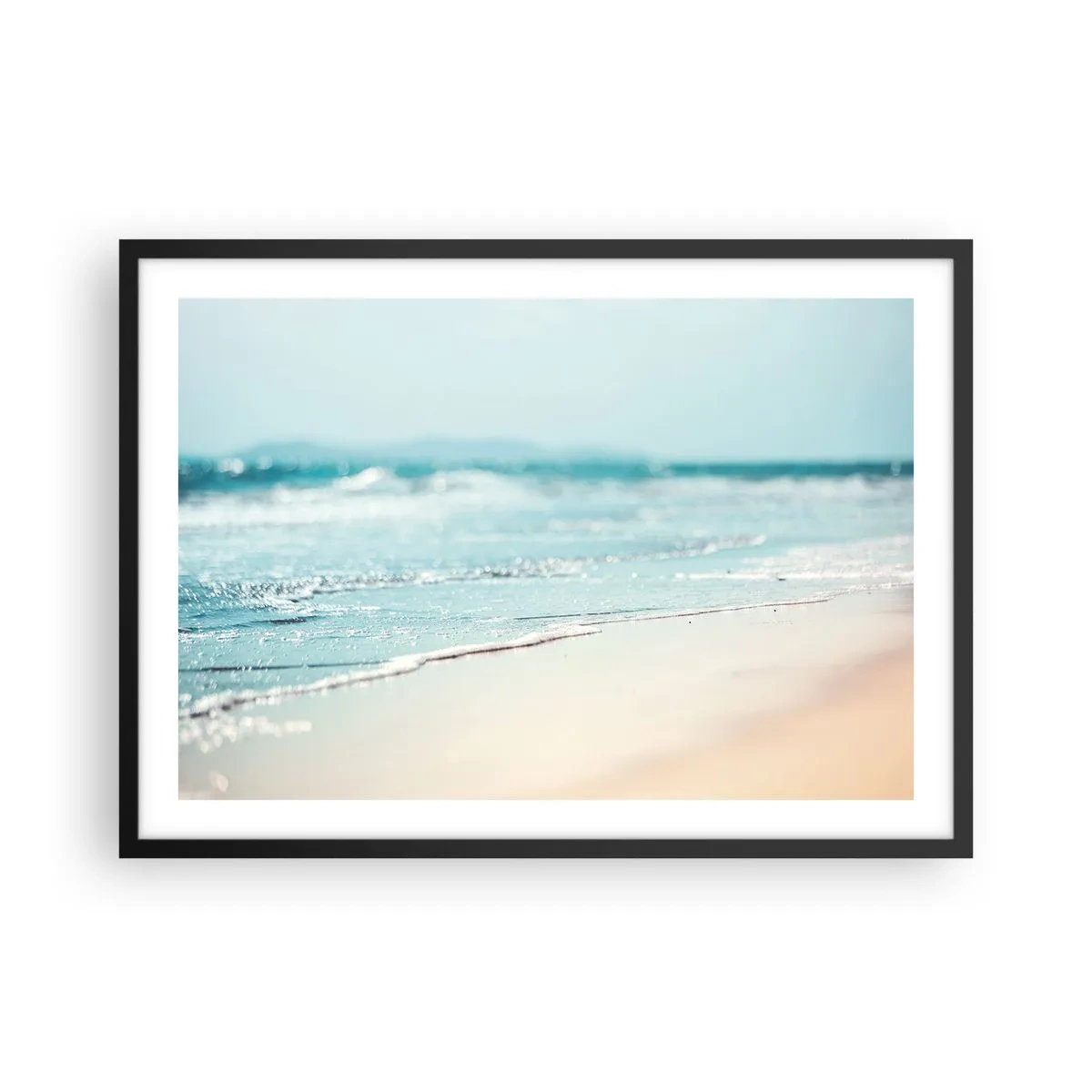Poster in cornice nera - Dolci onde dell'oceano su una spiaggia sabbiosa - 70x50cm - Calore e rumore - Decorazione murale moderna per soggiorno e camera da letto ARTTOR