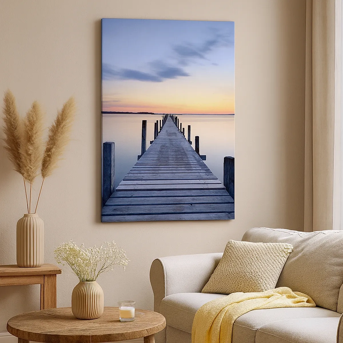 Quadro su tela - Stampe su Tela - Molo di legno sul lago al tramonto - 50x70cm - La calma di un dolce tramonto - Decorazione murale moderna per soggiorno e camera da letto ARTTOR