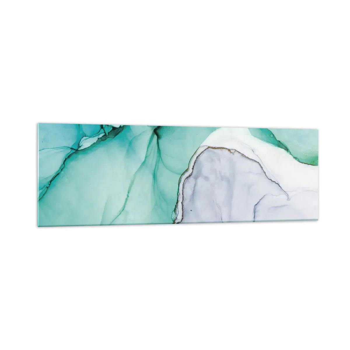 Quadro su vetro - Motivo astratto nei toni del turchese e del bianco - 160x50cm - Studio in turchese - Decorazione murale moderna per soggiorno e camera da letto ARTTOR