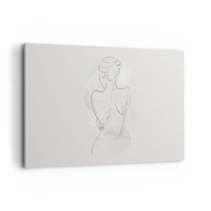 Quadro su tela - Stampe su Tela - Uno schizzo minimalista di una silhouette femminile su uno sfondo chiaro. - 120x80cm - Come uno strumento delicato - Decorazione murale moderna per soggiorno e camera da letto ARTTOR