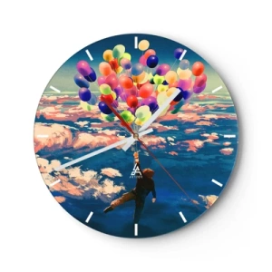 Orologio da parete - Orologio in Vetro - Una figura che fluttua nell'aria con palloncini colorati - 30x30cm - Il sogno dell'infanzia realizzato - Decorazione murale moderna per soggiorno, cucina e camera da letto ARTTOR