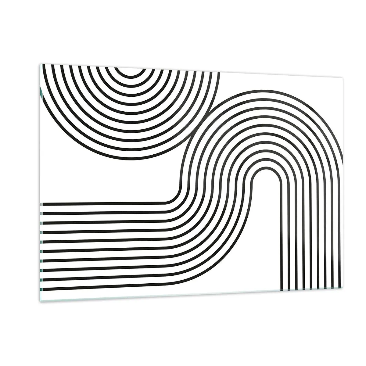 Quadro su vetro - Grafica in bianco e nero con linee parallele curve - 120x80cm - In curva - Decorazione murale moderna per soggiorno e camera da letto ARTTOR