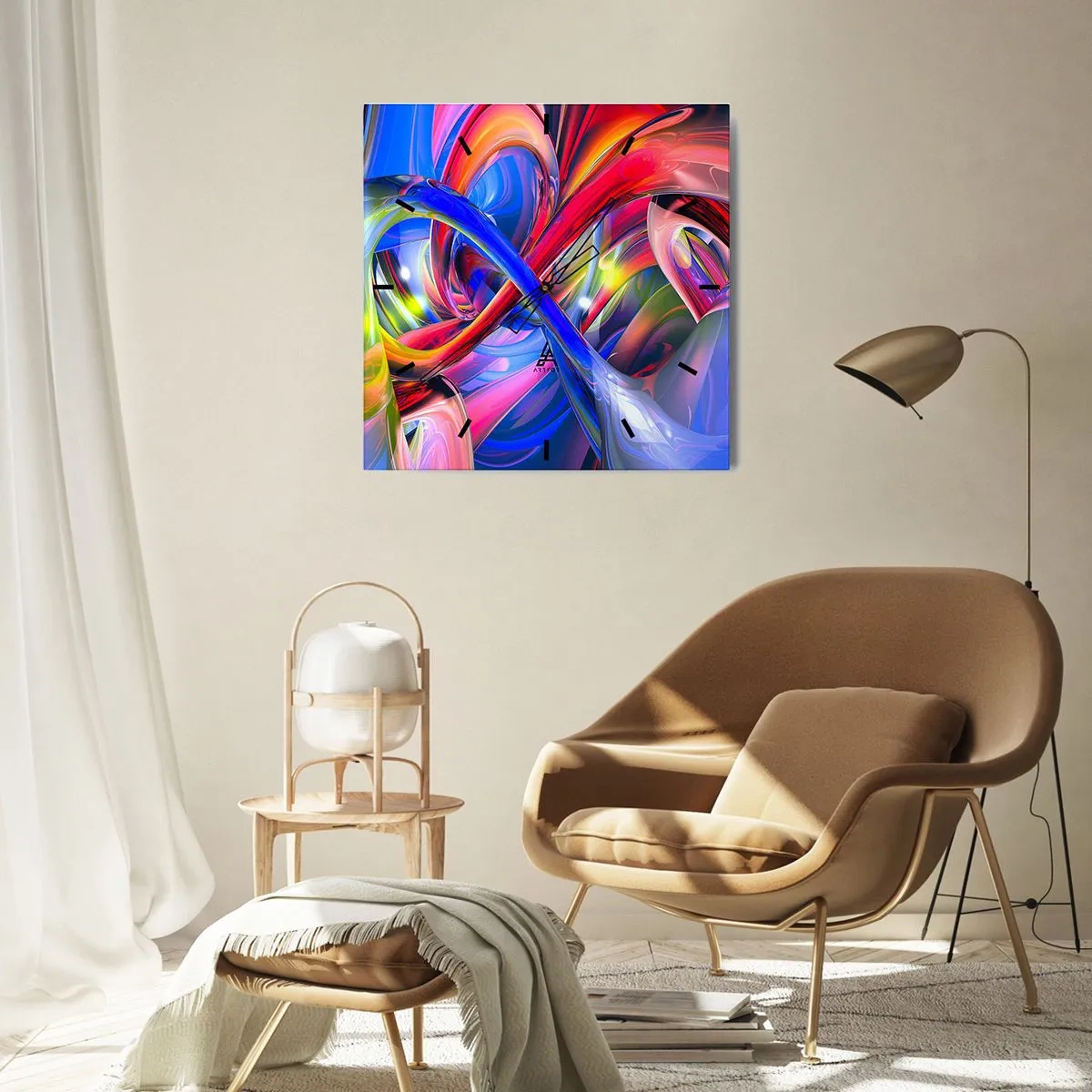 Orologio da parete - Orologio in Vetro - La danza dei colori - 40x40 cm