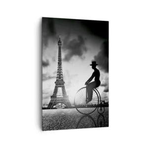 Quadro su tela - Stampe su Tela - Immagine in bianco e nero di una bicicletta retrò con la Torre Eiffel sullo sfondo - 80x120cm - Nostalgia della Belle Epoque - Decorazione murale moderna per soggiorno e camera da letto ARTTOR