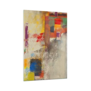 Quadro su vetro - Astrazione colorata con forme geometriche - 70x100cm - Geometria dei colori - Decorazione murale moderna per soggiorno e camera da letto ARTTOR