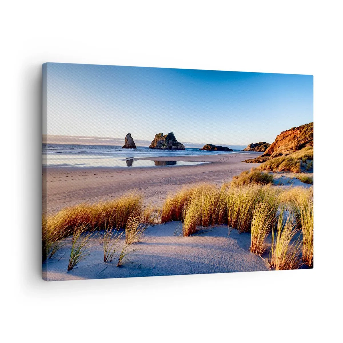 Quadro su tela - Stampe su Tela - Una spiaggia pittoresca con vista sulle rocce e sul mare al tramonto - 70x50cm - Per i cercatori di pace - Decorazione murale moderna per soggiorno e camera da letto ARTTOR