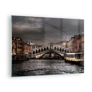 Quadro su vetro - Il Ponte di Rialto contro un cielo nuvoloso - 70x50cm - Promessa di una sera a Venezia - Decorazione murale moderna per soggiorno e camera da letto ARTTOR