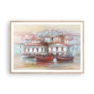 Poster in cornice rovere chiaro - Cittadina felice - 100x70 cm