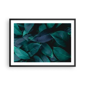 Poster in cornice nera - Primo piano di foglie verdi con sfondo scuro - 70x50cm - Il verde puro - Decorazione murale moderna per soggiorno e camera da letto ARTTOR